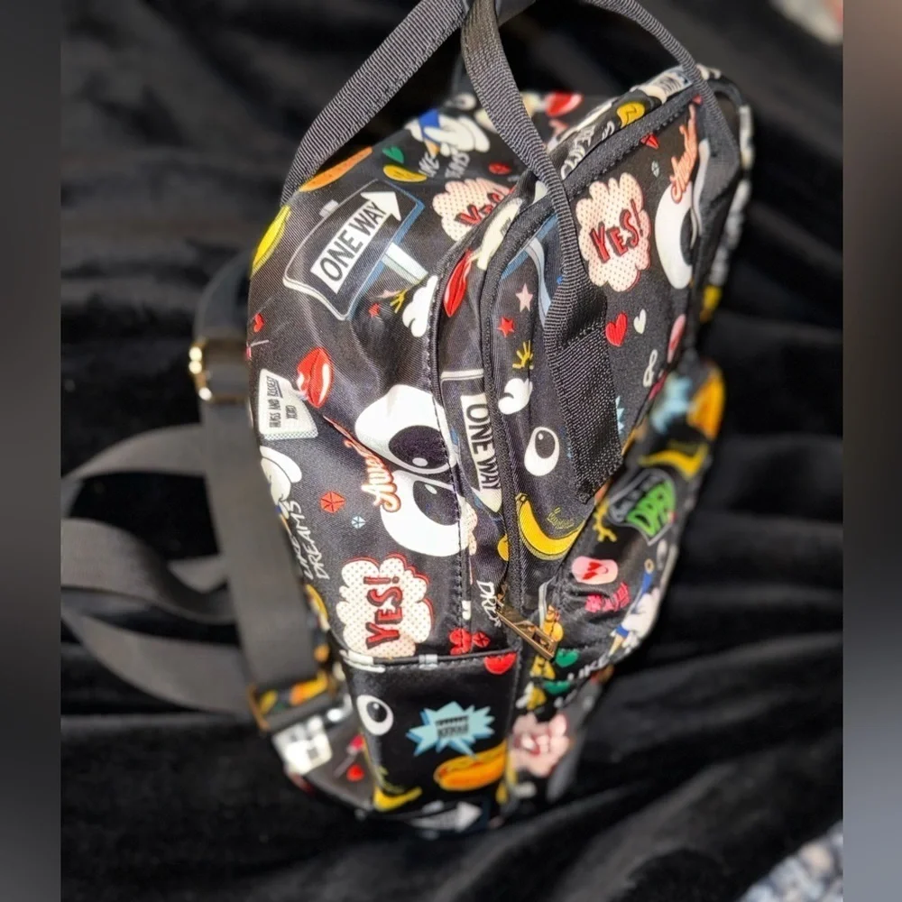 Black Graphic Pop Art Bag with Cartoon Elements
